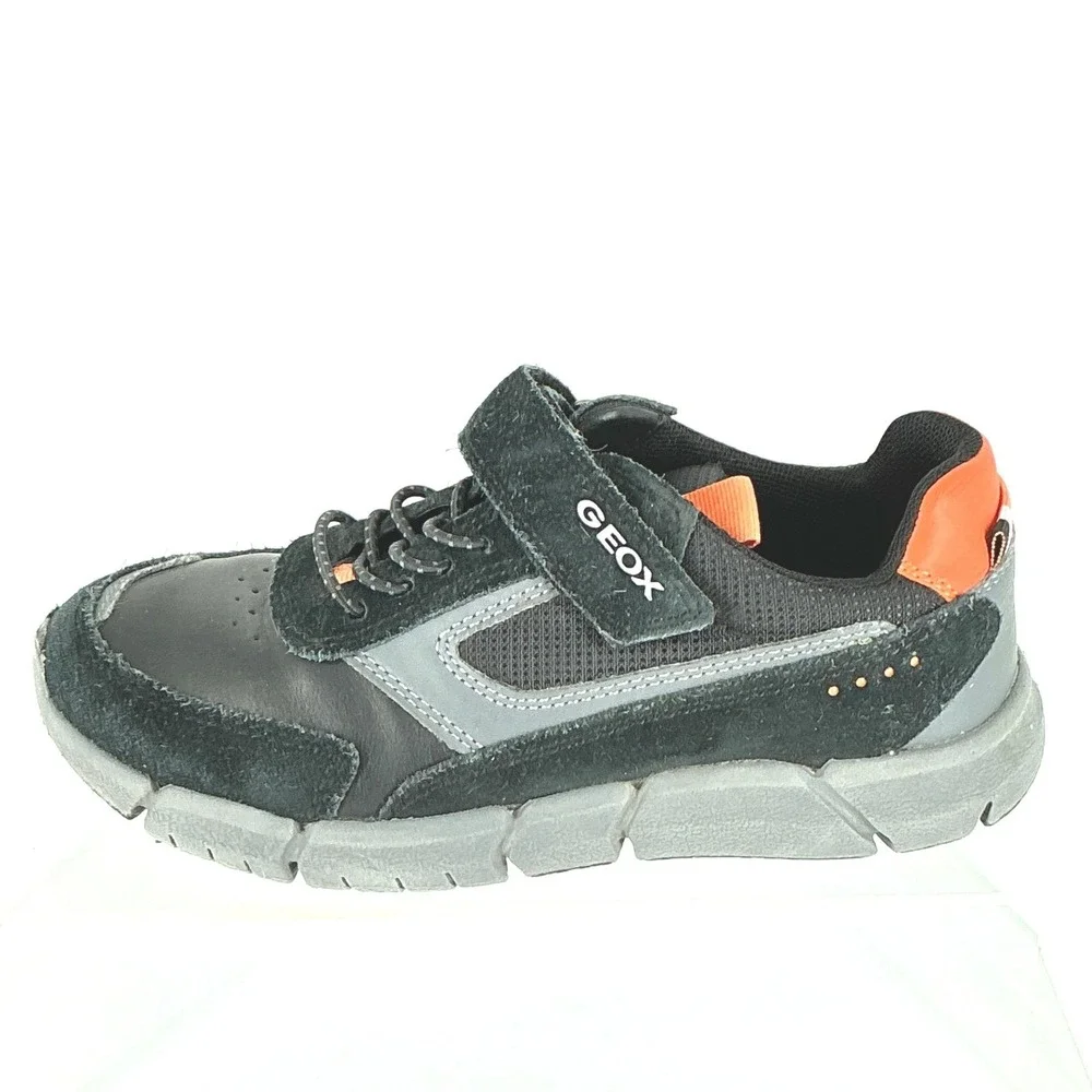 Geox Boys Size US 1 EUR 32 Respira Kids Sneakers Gray Orange Leather Suede Strap